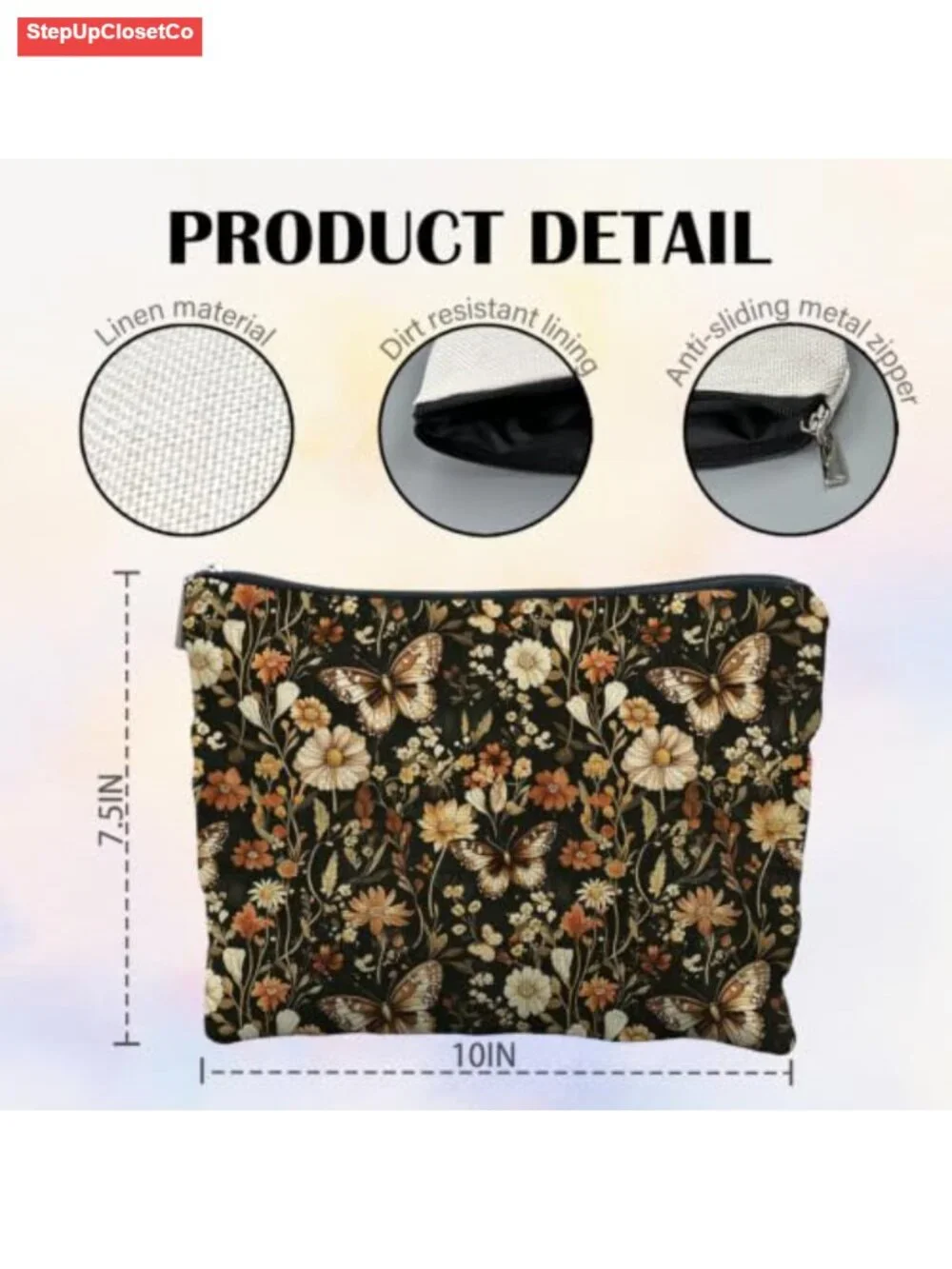 Large Canvas Cosmetic Bag Travel Toiletry Organizer Linen Zipper Pouch Storage